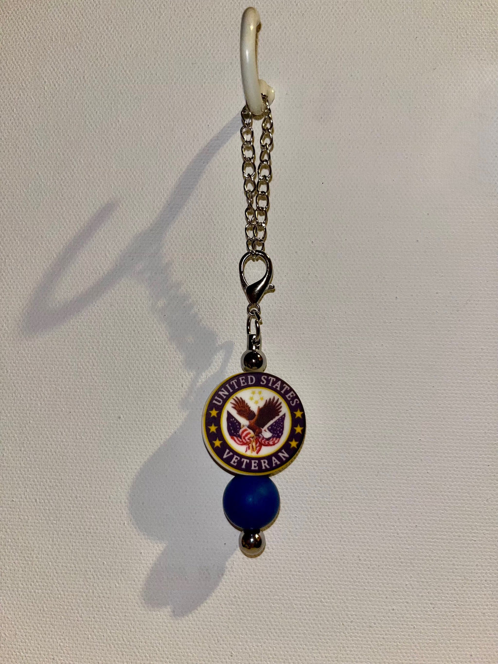 ‘United States Veteran’ Red/White/Blue and Gold Cup Charm w/Flag, Stars & Eagle