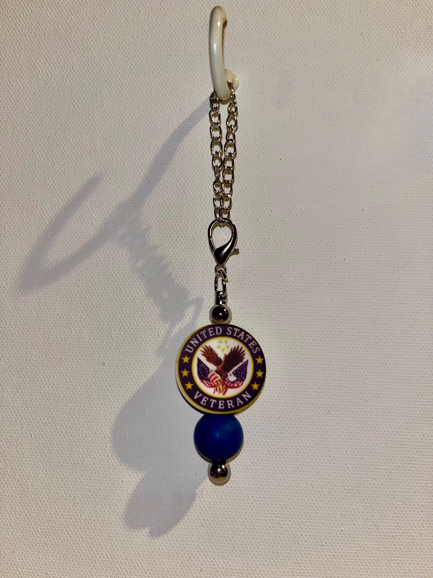 ‘United States Veteran’ Red/White/Blue and Gold Cup Charm w/Flag, Stars & Eagle
