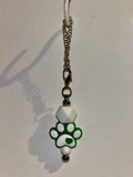 Green & White Paw Silver-tone Cup Charm with Heart & White Faceted Bead Accents