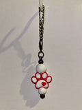 Silver-tone Cup Charm Featuring Red and White Paw w/Heart & White Beads