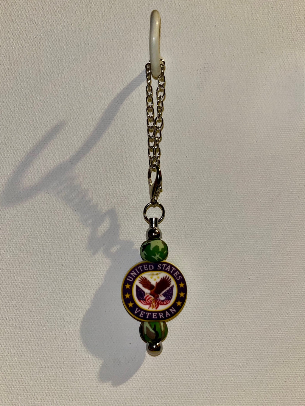 Silver-tone Cup Charm Feat. ‘United States Veteran’ Pendant & Camouflage Beads