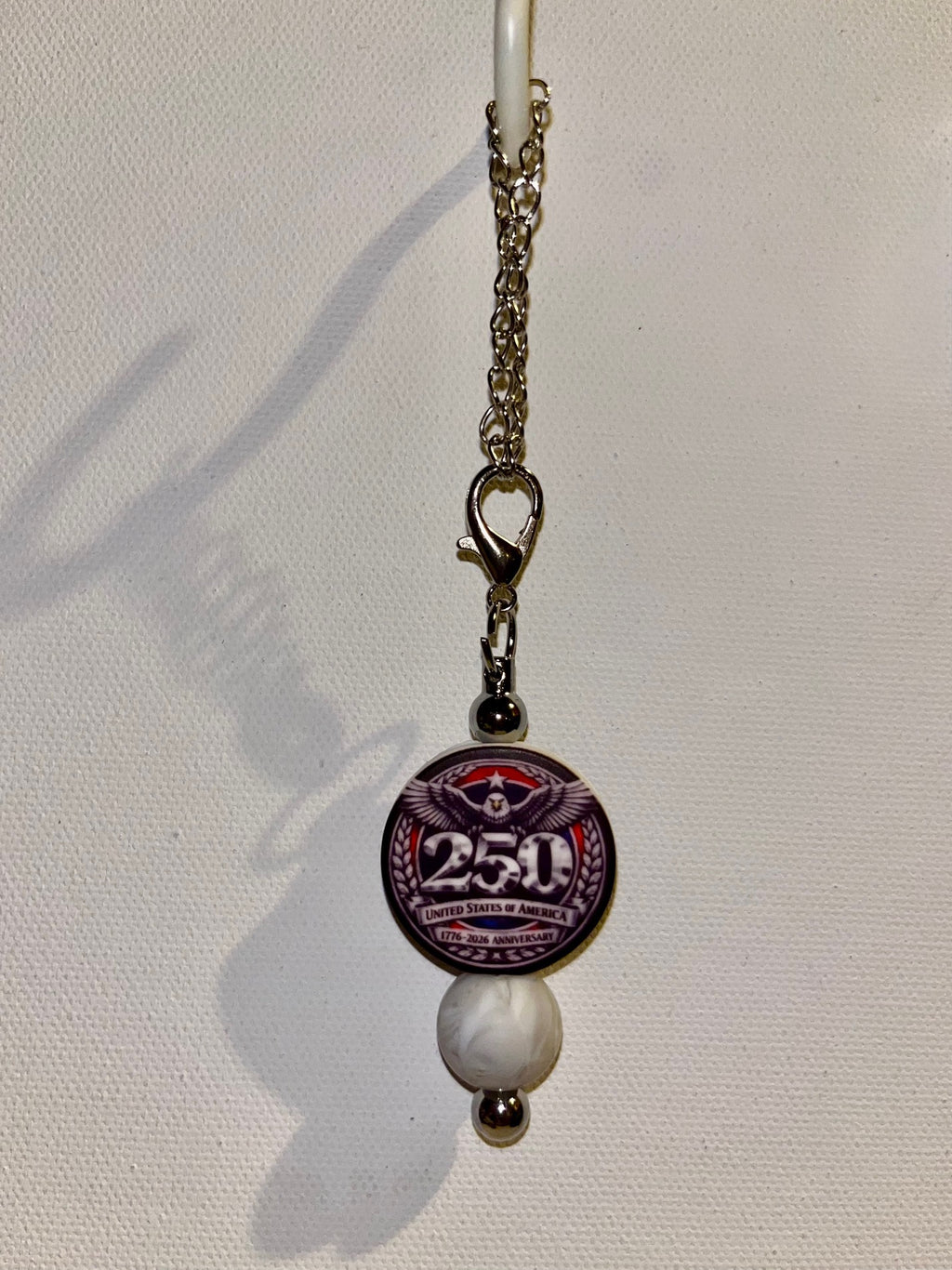 Silver-Tone 250 Anniversary Cup Charm w/ Pearlescent White Bead