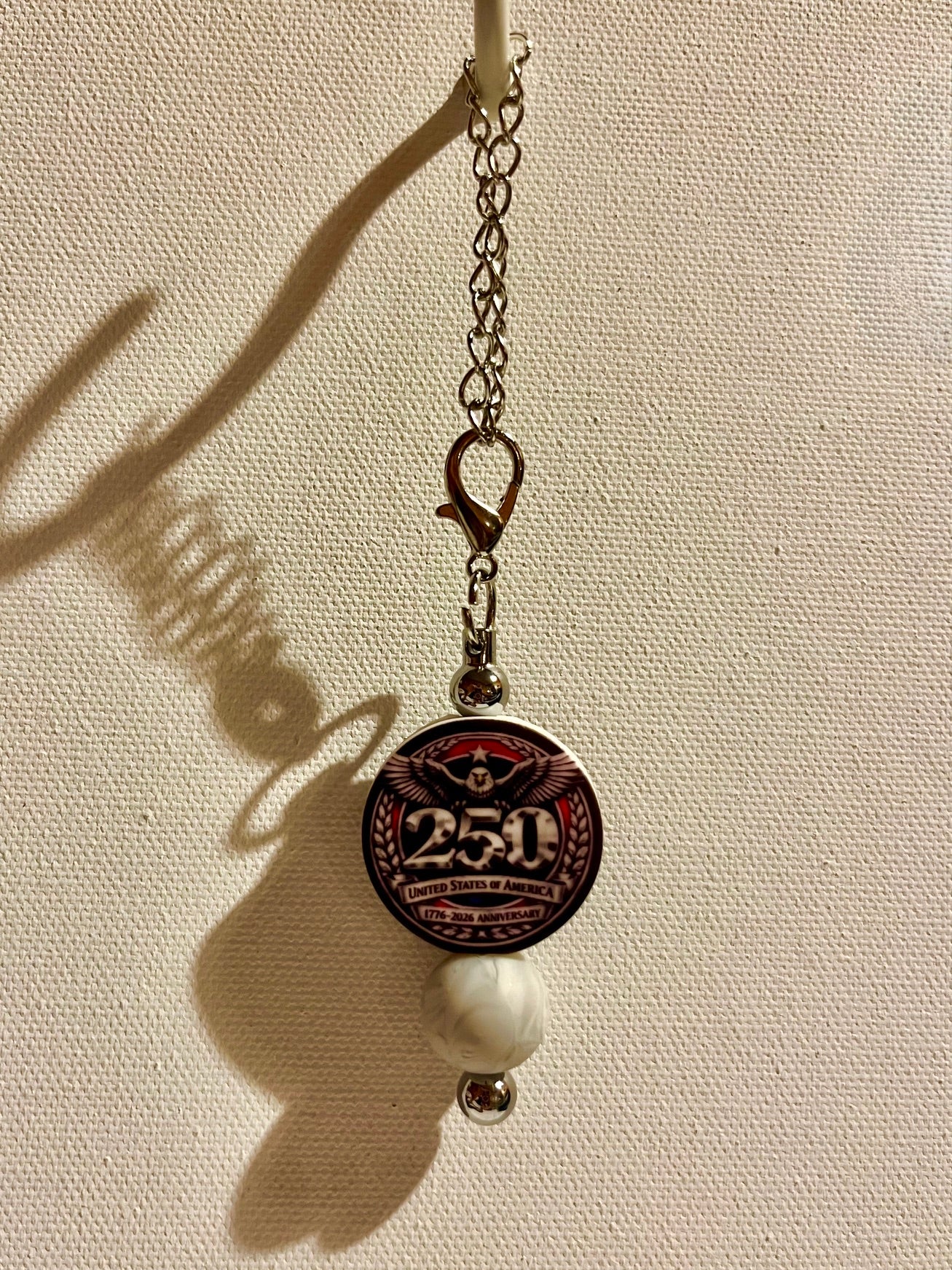 Silver-Tone 250 Anniversary Cup Charm w/ Pearlescent White Bead