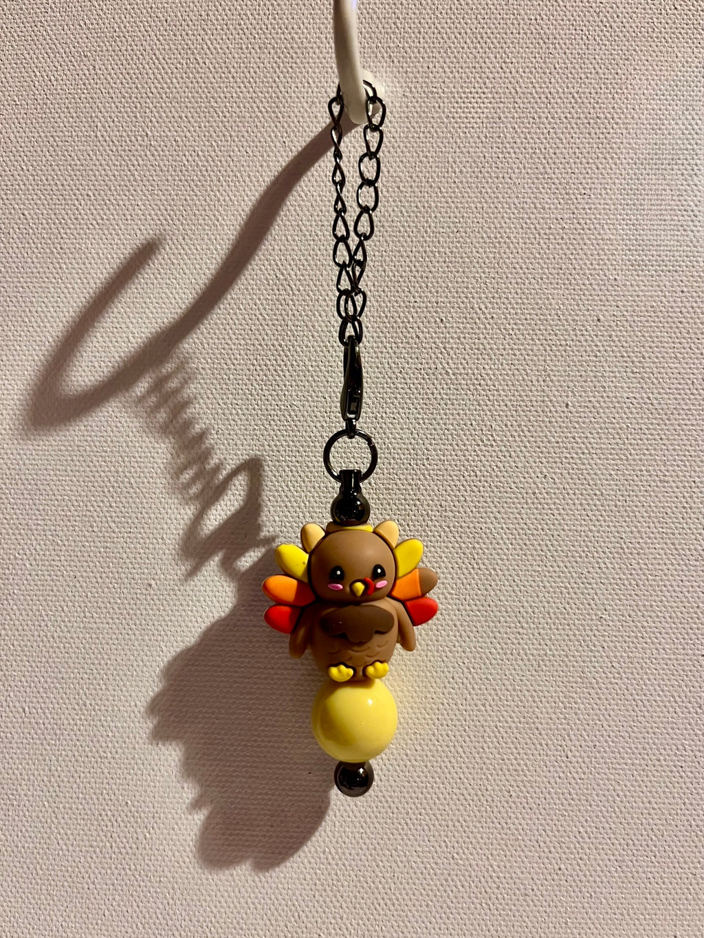 Cute Brown Turkey Harvest Cup Charm Featuring Red, Orange & Yellow Accents