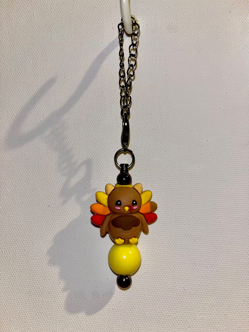 Cute Brown Turkey Harvest Cup Charm Featuring Red, Orange & Yellow Accents