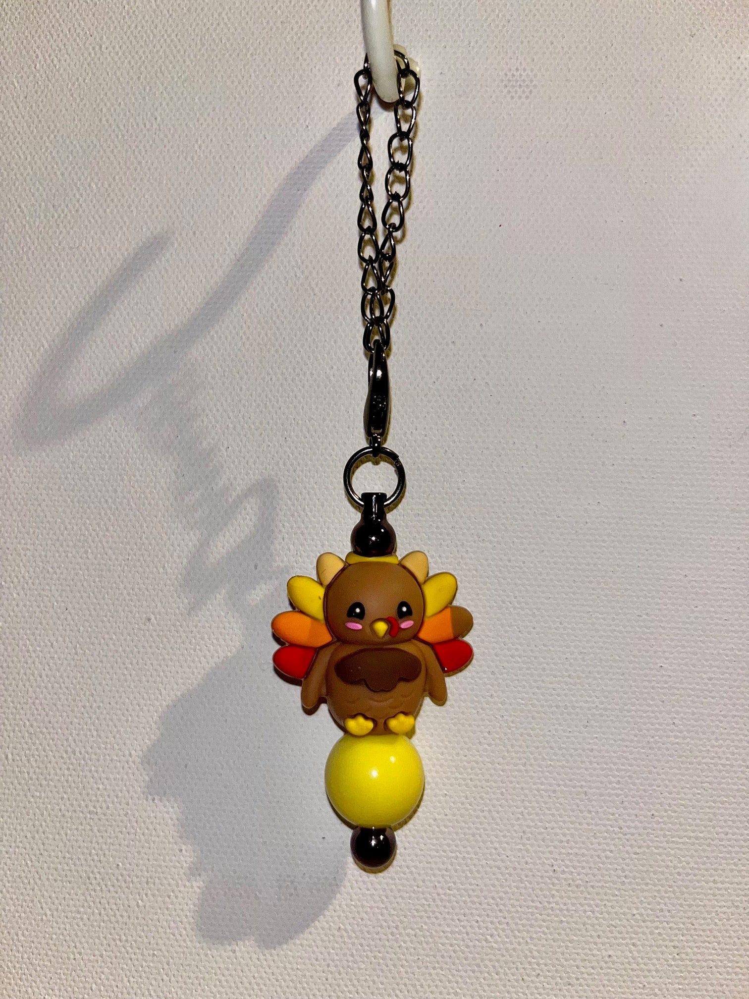 Cute Brown Turkey Harvest Cup Charm Featuring Red, Orange & Yellow Accents