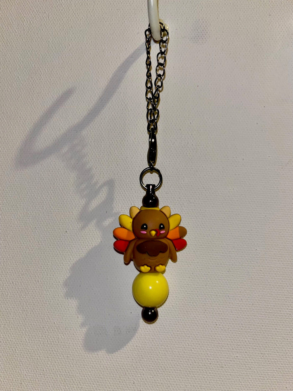 Cute Brown Turkey Harvest Cup Charm Featuring Red, Orange & Yellow Accents
