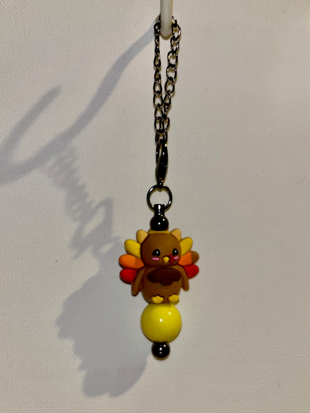 Cute Brown Turkey Harvest Cup Charm Featuring Red, Orange & Yellow Accents