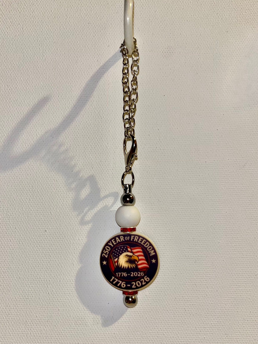 Patriotic 250th Anniversary American Eagle & Flag Cup Charm w/Red Rhinestones