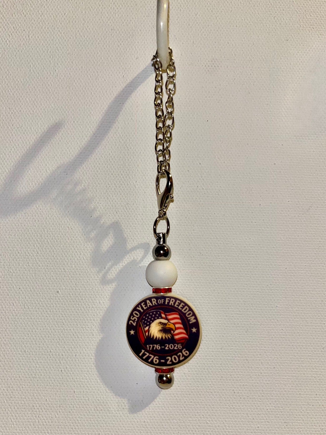 Patriotic 250th Anniversary American Eagle & Flag Cup Charm w/Red Rhinestones