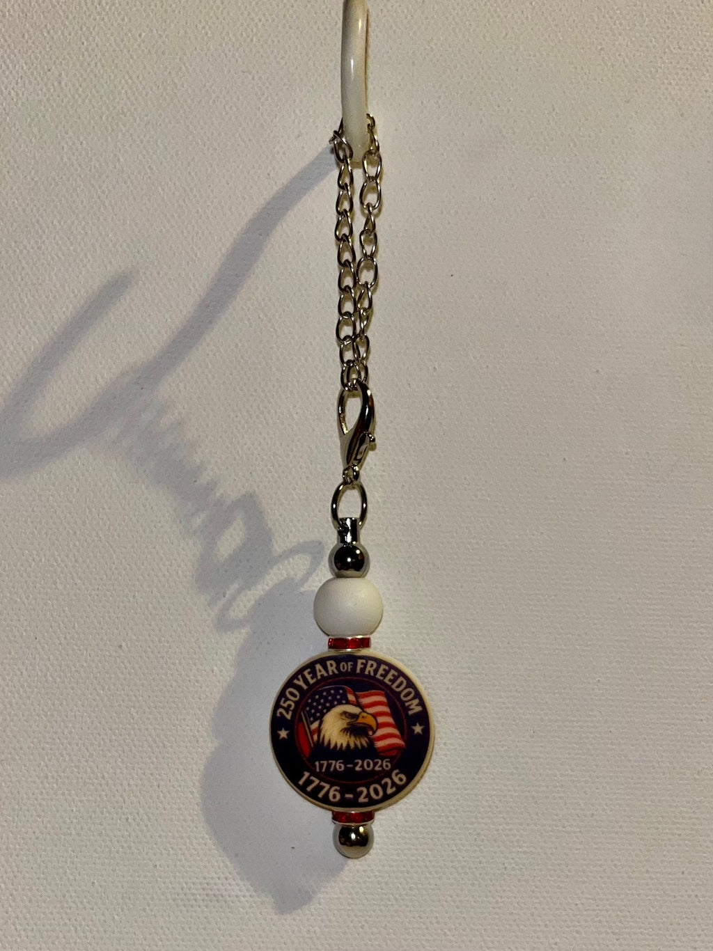 Patriotic 250th Anniversary American Eagle & Flag Cup Charm w/Red Rhinestones
