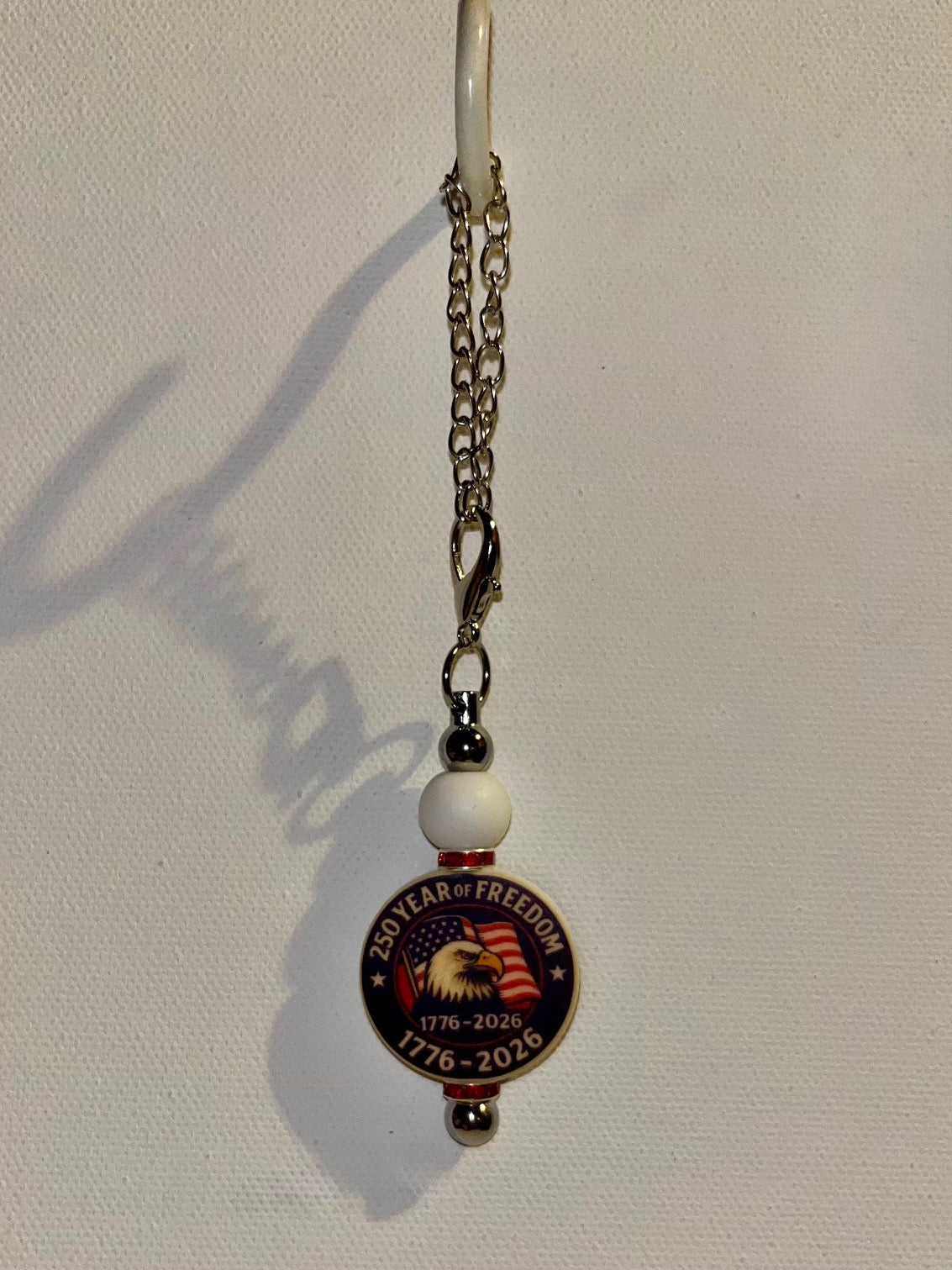 Patriotic 250th Anniversary American Eagle & Flag Cup Charm w/Red Rhinestones