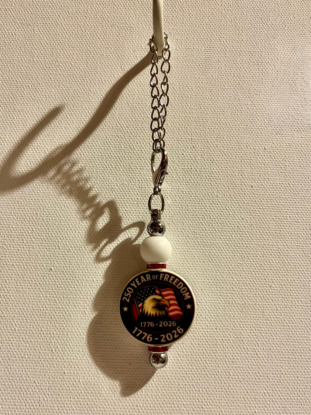 Patriotic 250th Anniversary American Eagle & Flag Cup Charm w/Red Rhinestones