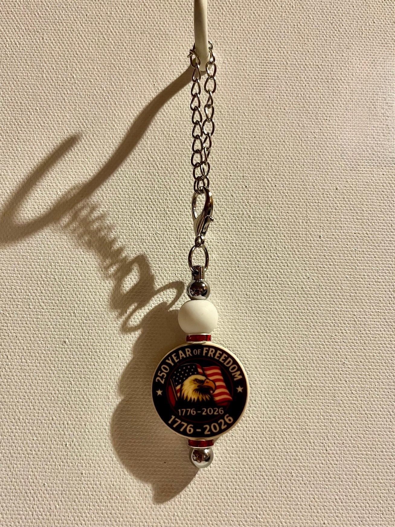 Patriotic 250th Anniversary American Eagle & Flag Cup Charm w/Red Rhinestones