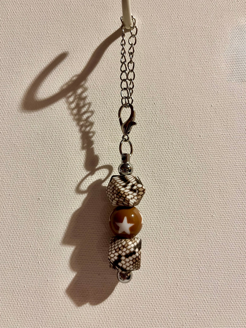 Silver-tone Cup Charm Featuring Brown w/Star Focal Bead & 2 Camouflage Beads