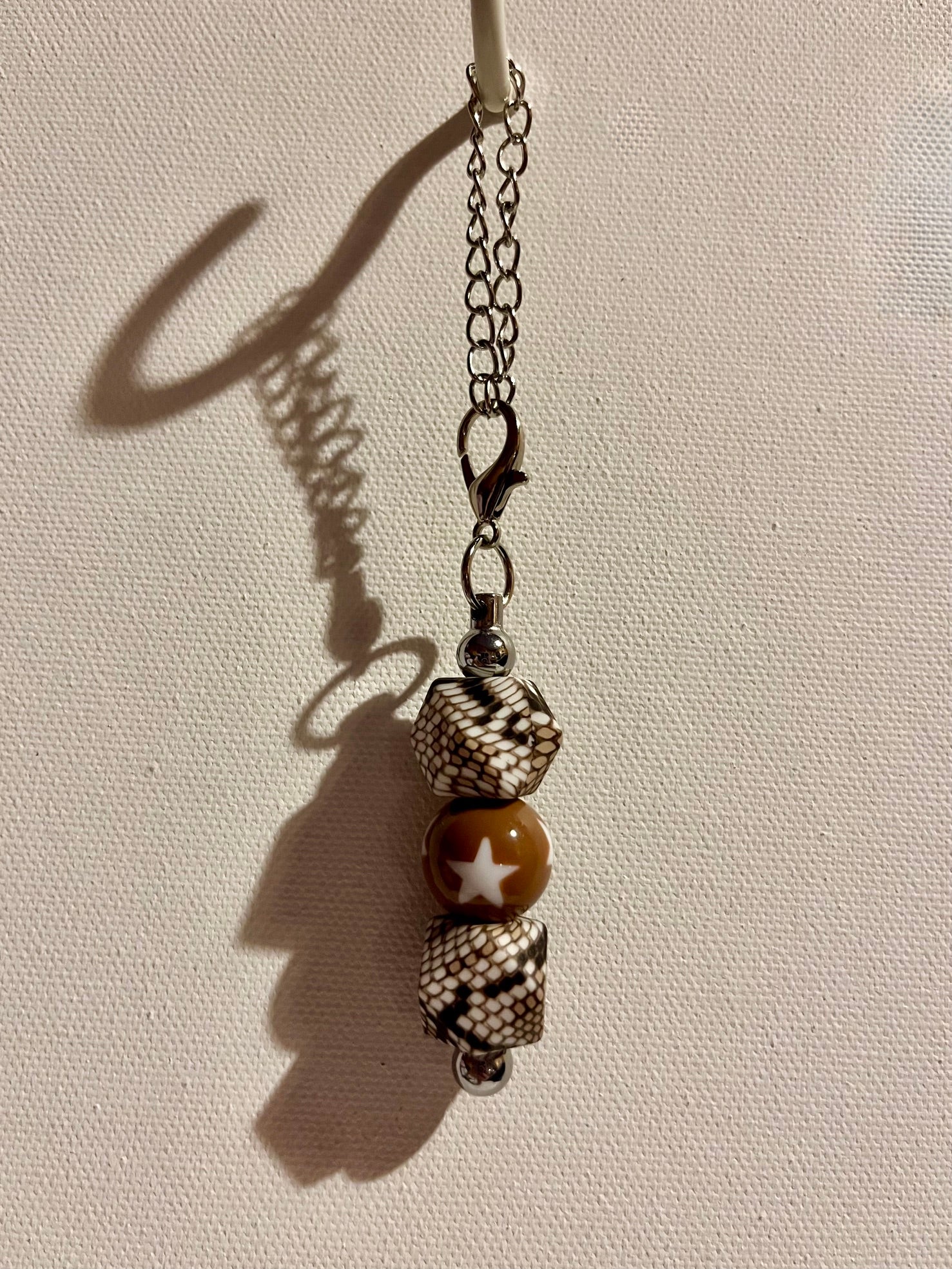 Silver-tone Cup Charm Featuring Brown w/Star Focal Bead & 2 Camouflage Beads