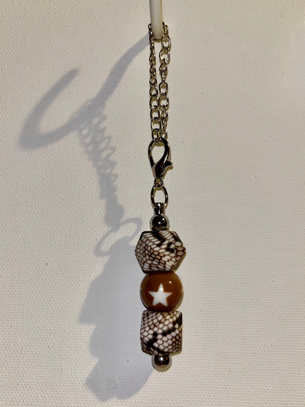Silver-tone Cup Charm Featuring Brown w/Star Focal Bead & 2 Camouflage Beads