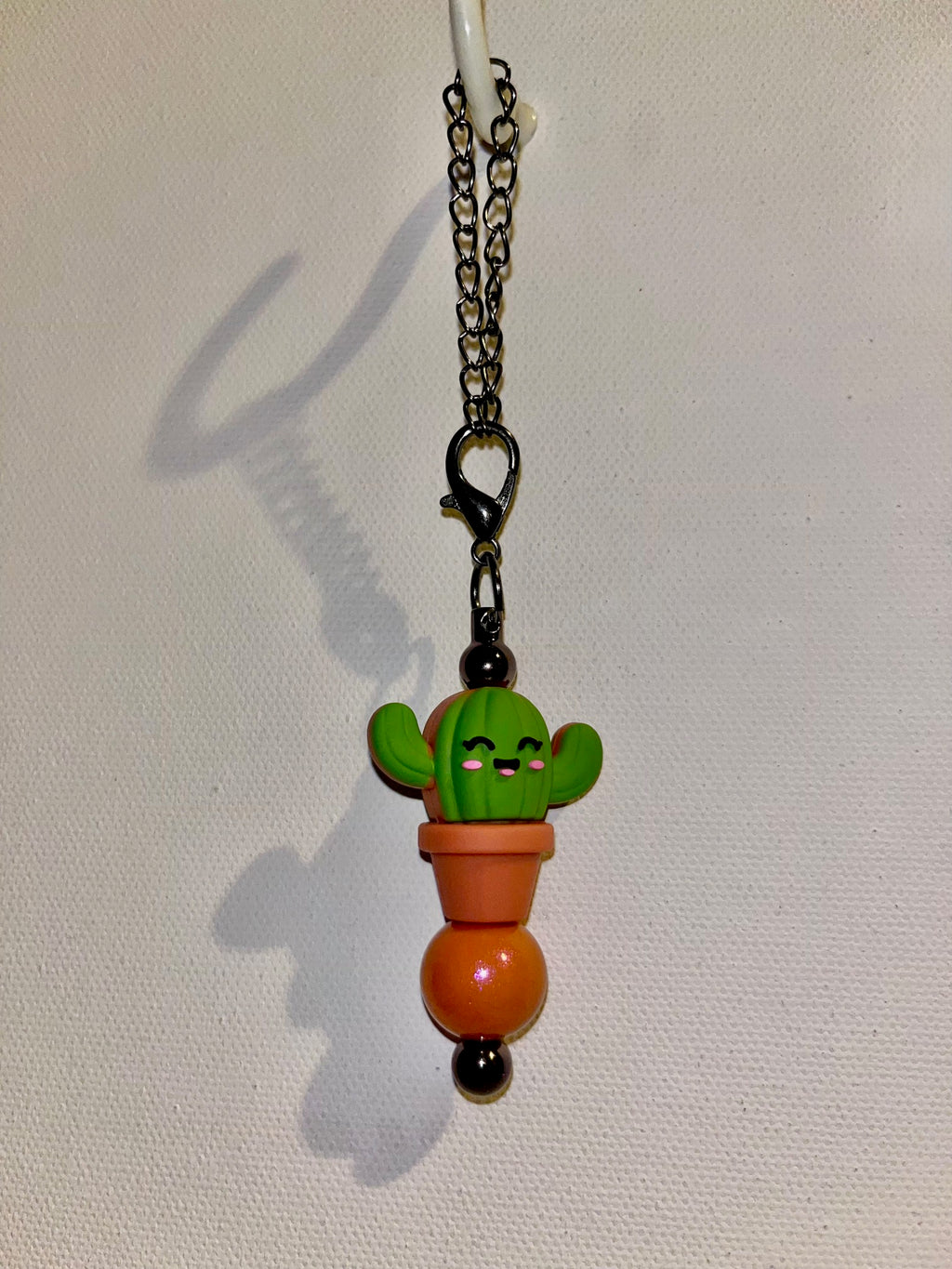 Smiling Green Cactus Cup Charm with Terracotta Pot & Iridescent Bead
