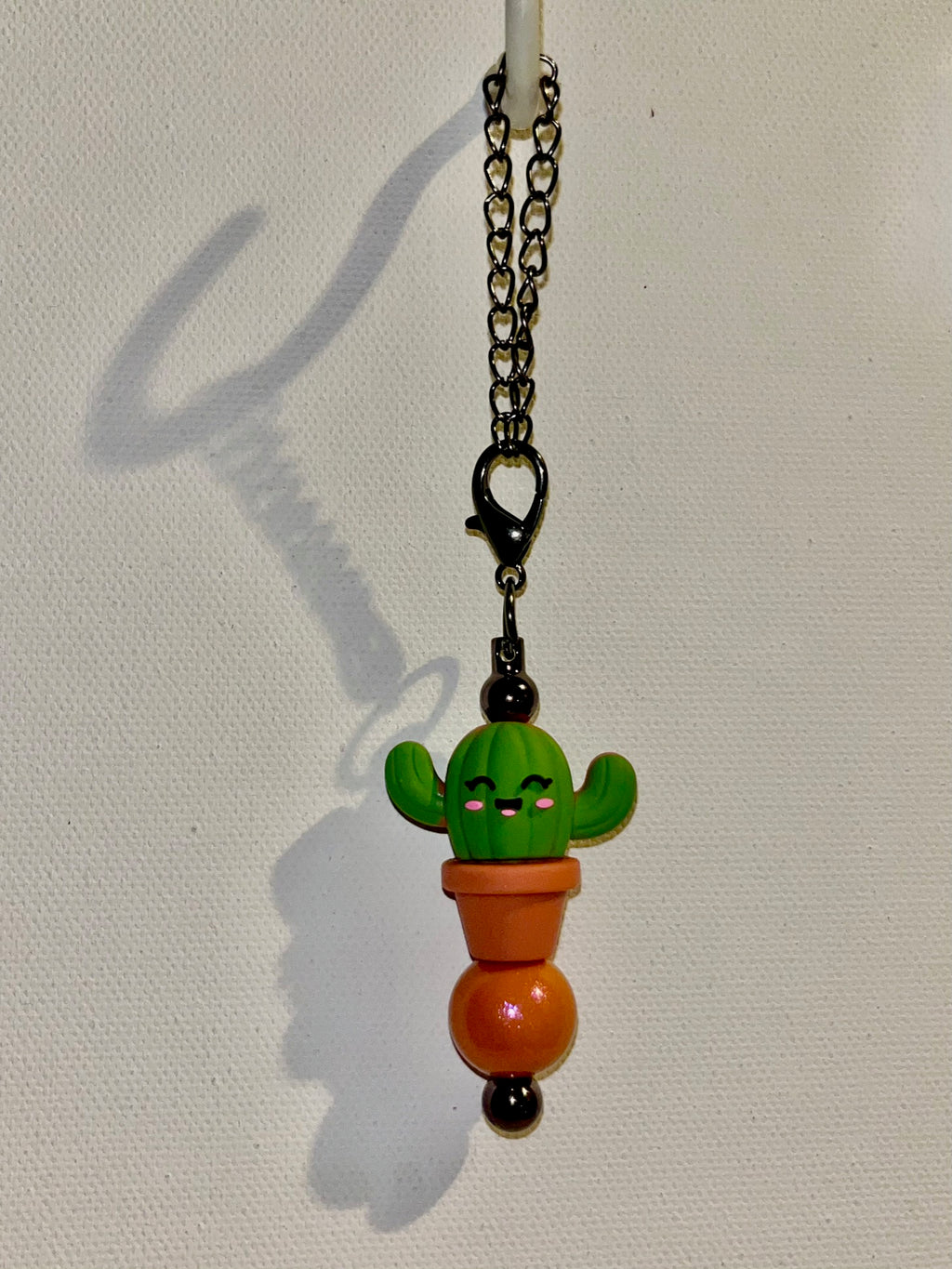 Smiling Green Cactus Cup Charm with Terracotta Pot & Iridescent Bead
