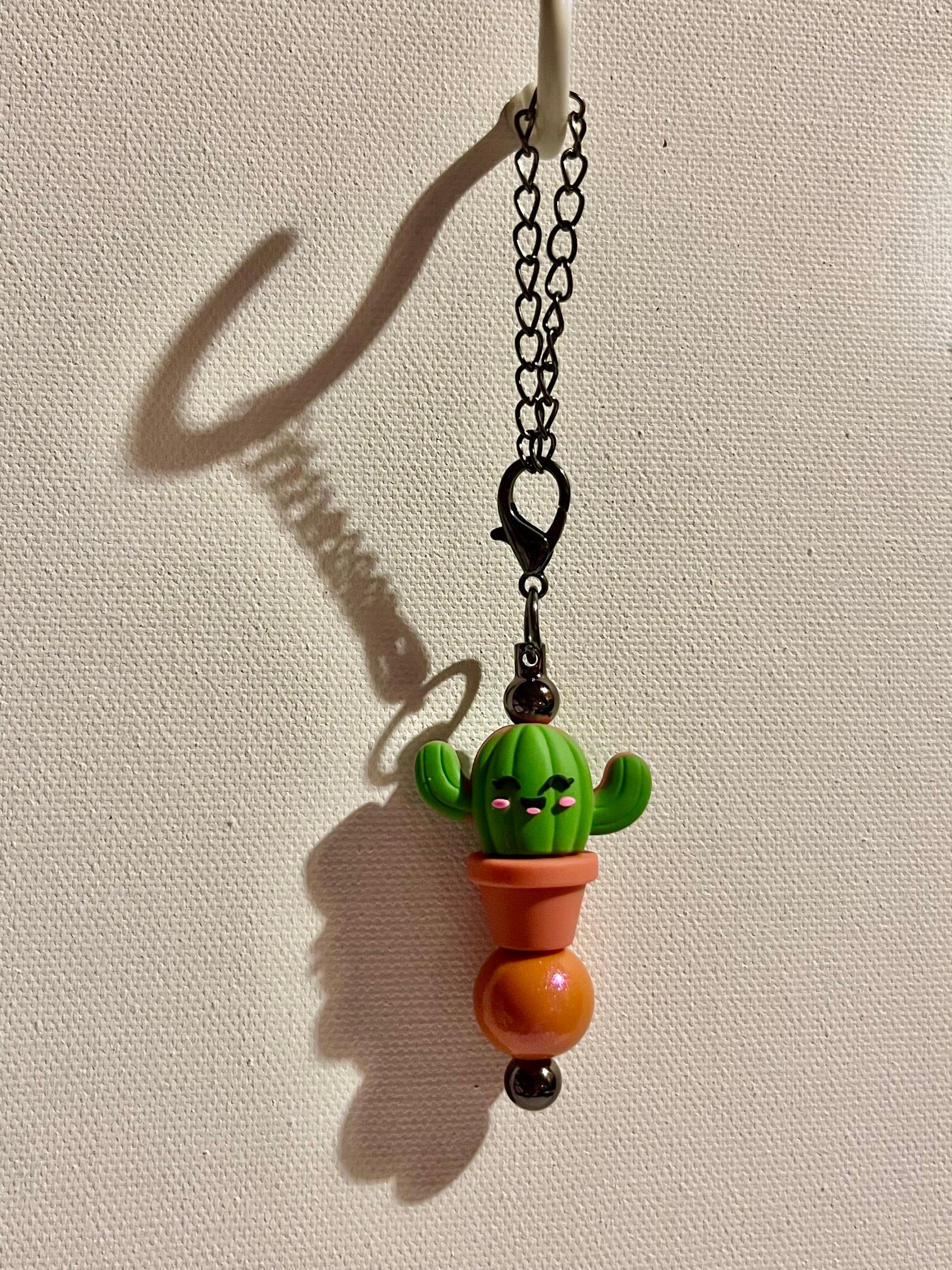 Smiling Green Cactus Cup Charm with Terracotta Pot & Iridescent Bead