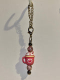 Pink Hot Chocolate/Coffee Mug w/Hearts Cup Charm Featuring Pink Rhinestone Beads