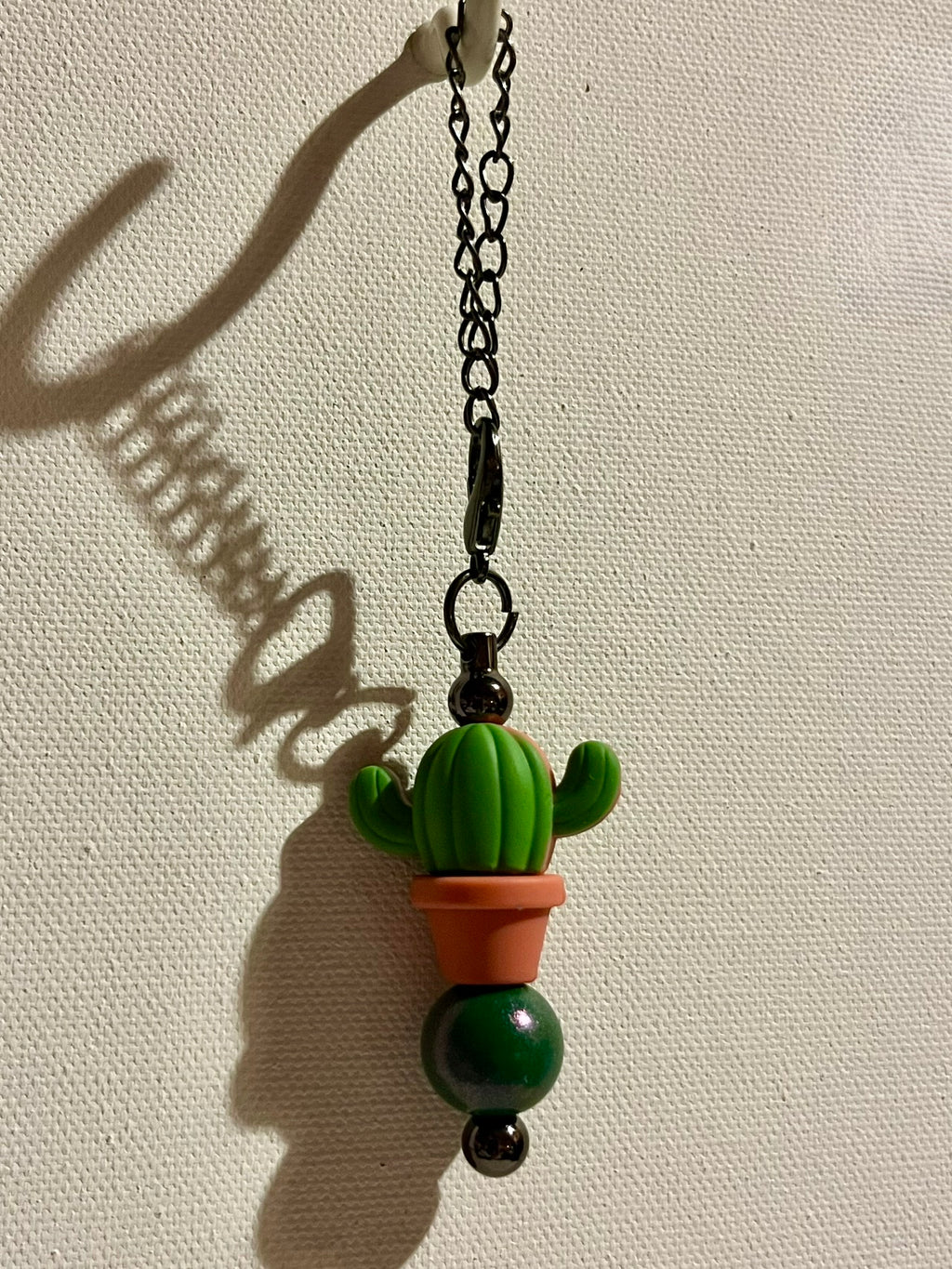 Green Smiley Cactus Cup Charm Featuring a Planter & a Green Iridescent Bead