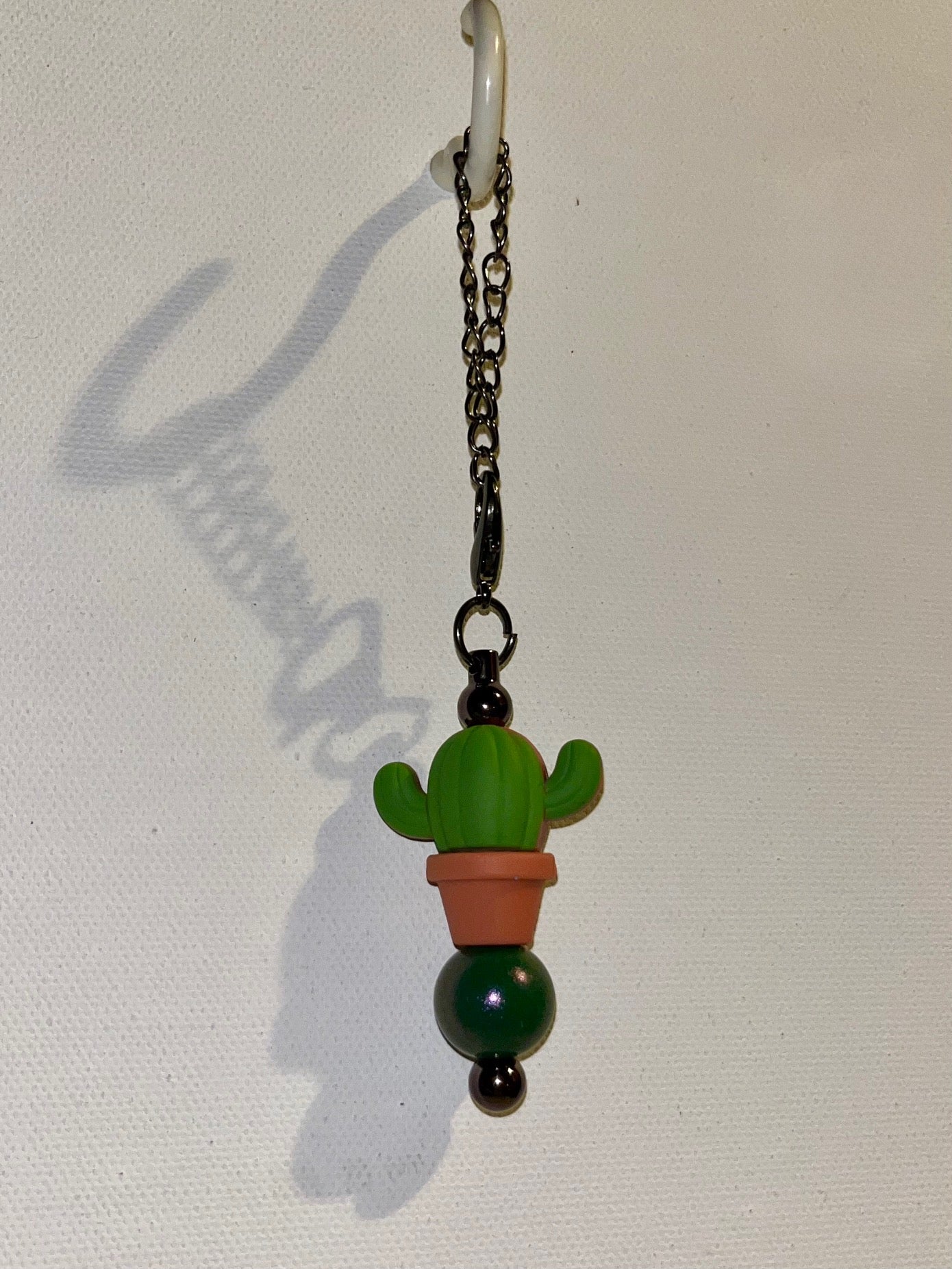 Green Smiley Cactus Cup Charm Featuring a Planter & a Green Iridescent Bead