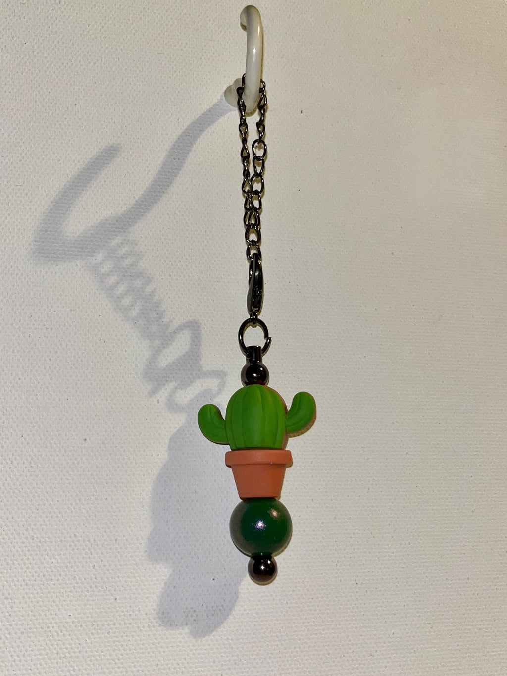 Green Smiley Cactus Cup Charm Featuring a Planter & a Green Iridescent Bead