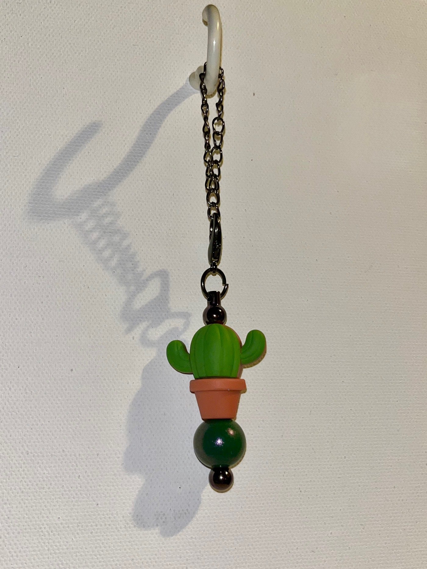 Green Smiley Cactus Cup Charm Featuring a Planter & a Green Iridescent Bead