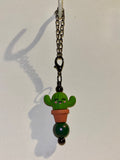 Green Smiley Cactus Cup Charm Featuring a Planter & a Green Iridescent Bead
