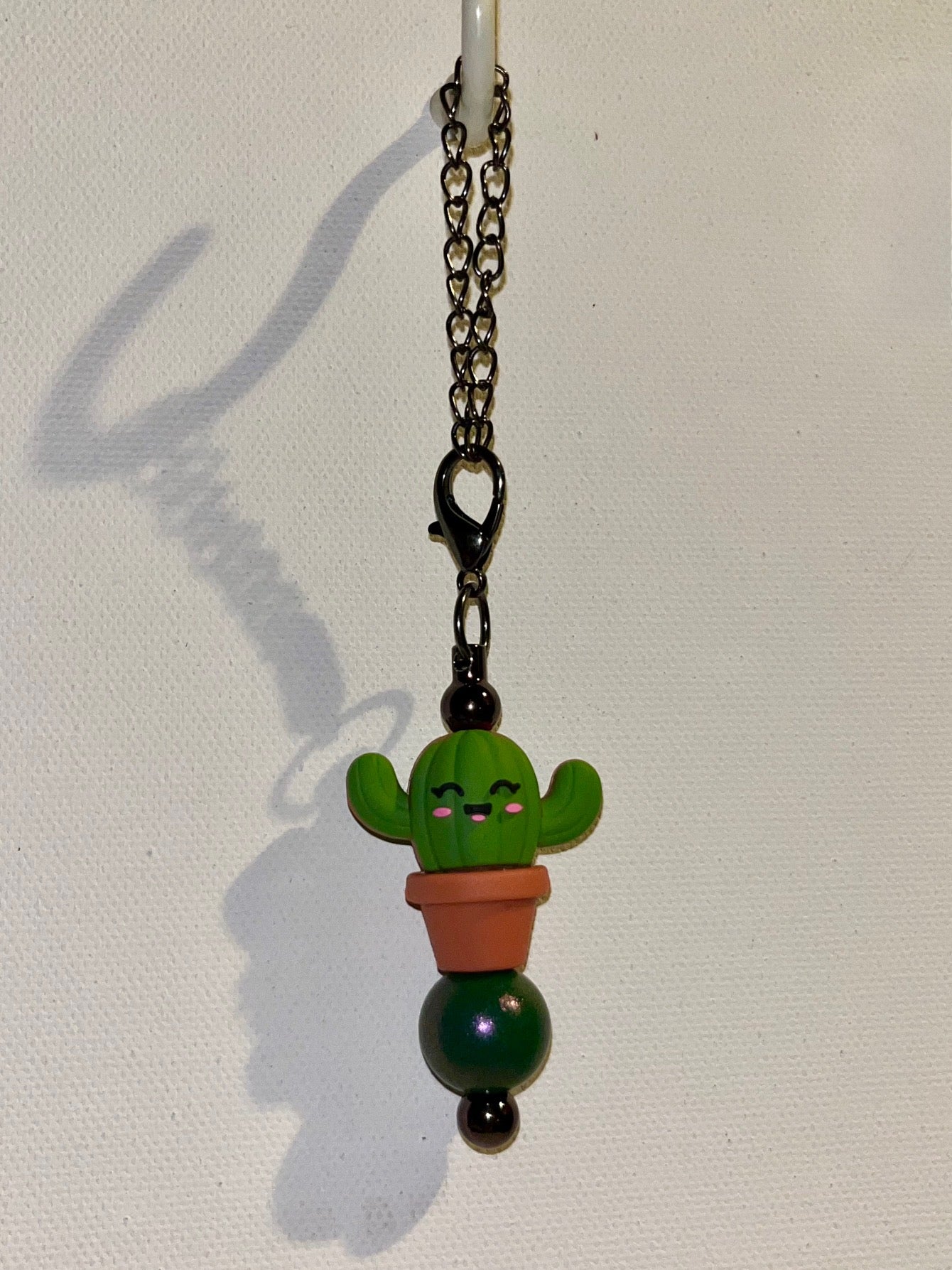 Green Smiley Cactus Cup Charm Featuring a Planter & a Green Iridescent Bead