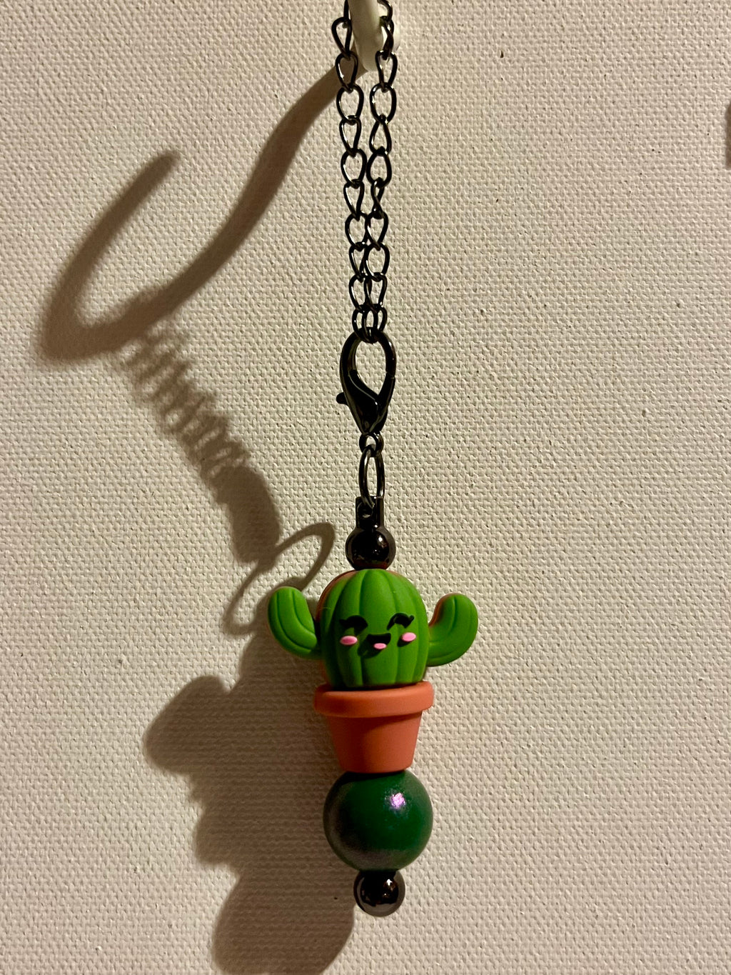 Green Smiley Cactus Cup Charm Featuring a Planter & a Green Iridescent Bead