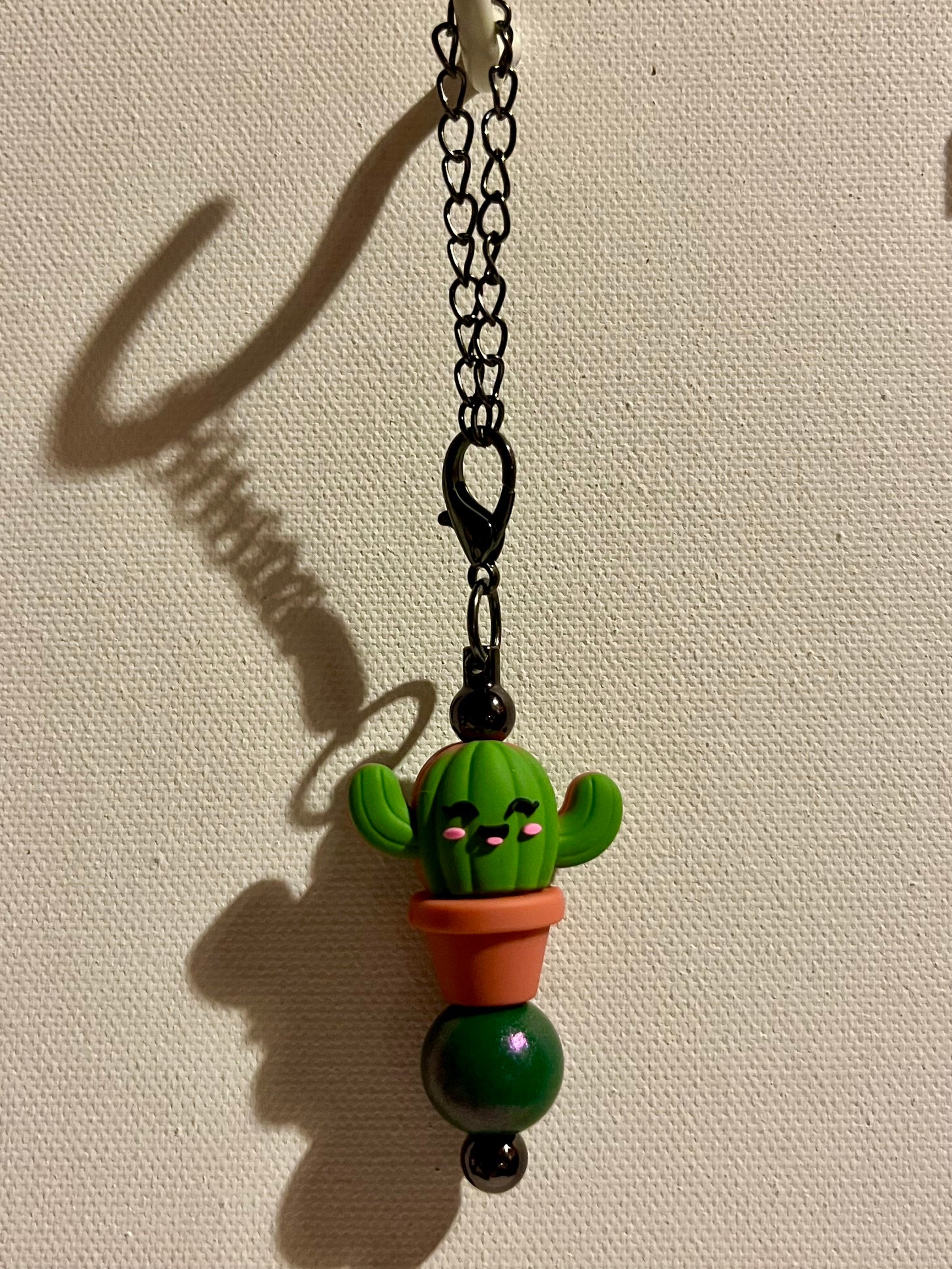 Green Smiley Cactus Cup Charm Featuring a Planter & a Green Iridescent Bead