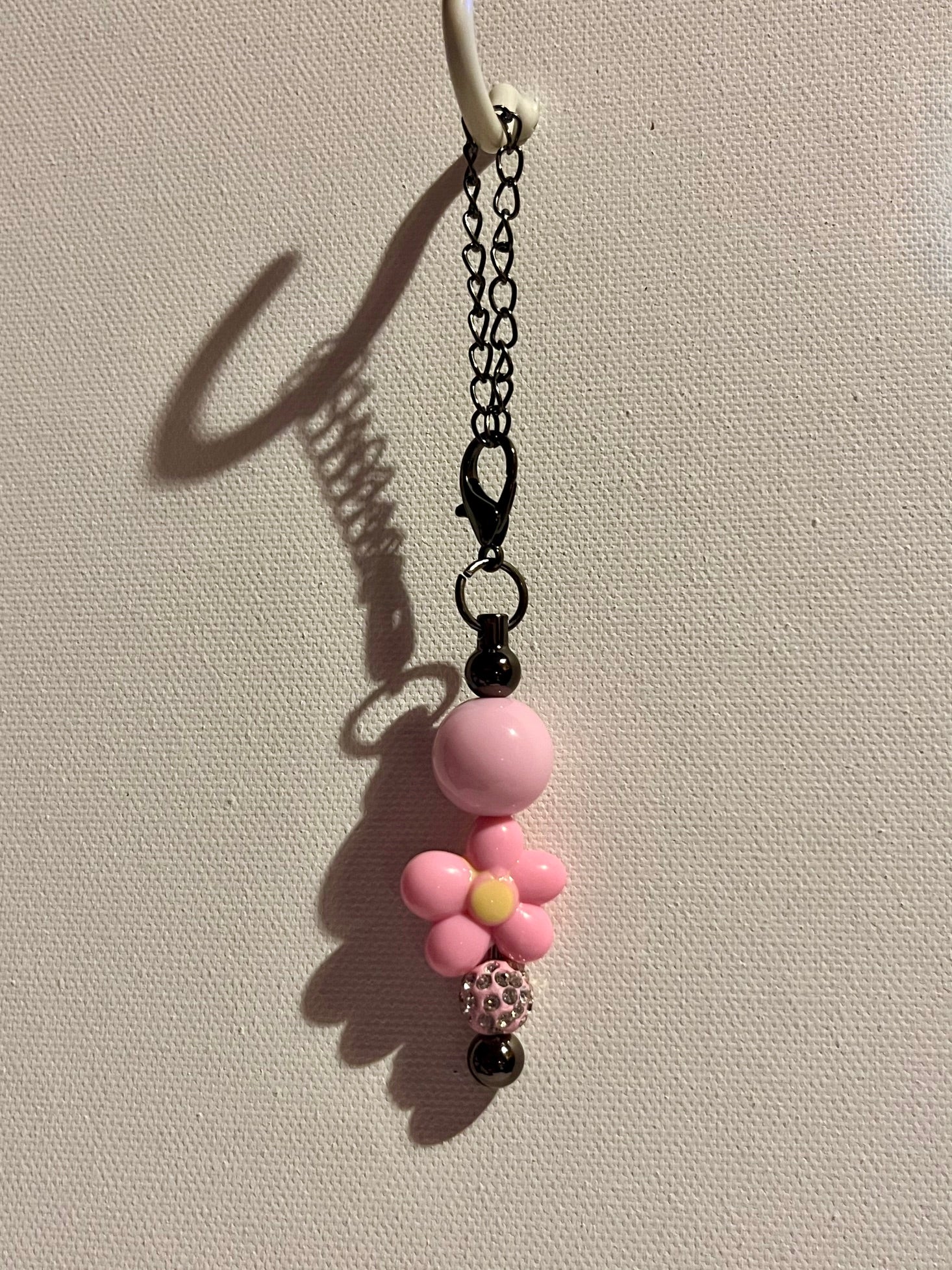 Pink and Yellow Flower Beaded Cup Charm w/Rhinestone Accents
