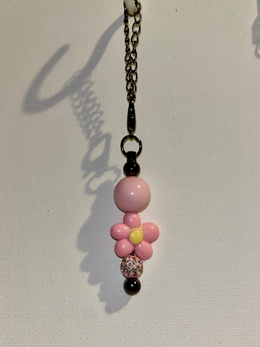 Pink and Yellow Flower Beaded Cup Charm w/Rhinestone Accents