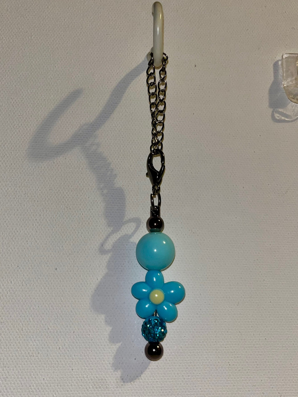 Aqua Flower w/Yellow Center Bead Cup Charm Featuring Turquoise Rhinestone Bead