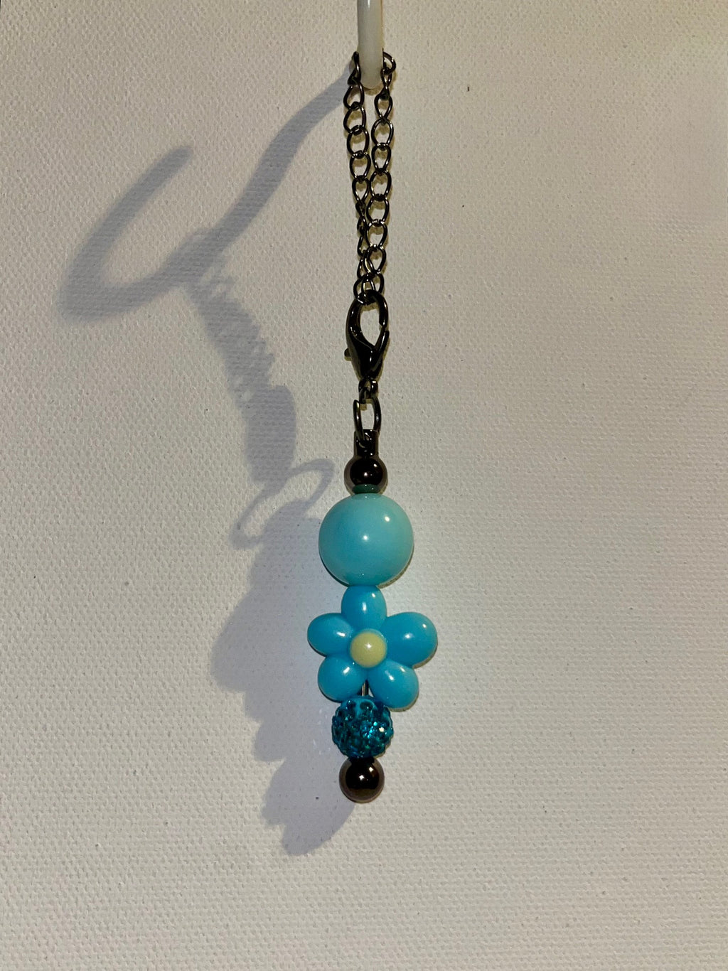 Aqua Flower w/Yellow Center Bead Cup Charm Featuring Turquoise Rhinestone Bead