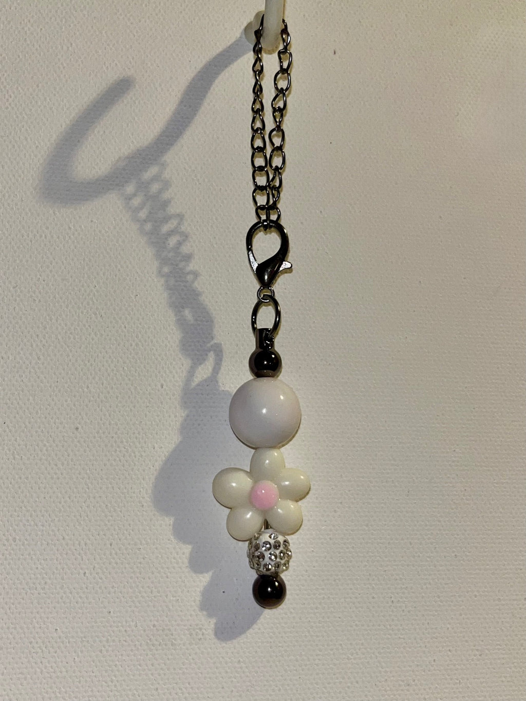 Ivory, White & Pink Floral Bead Cup Charm w/Rhinestone Accents