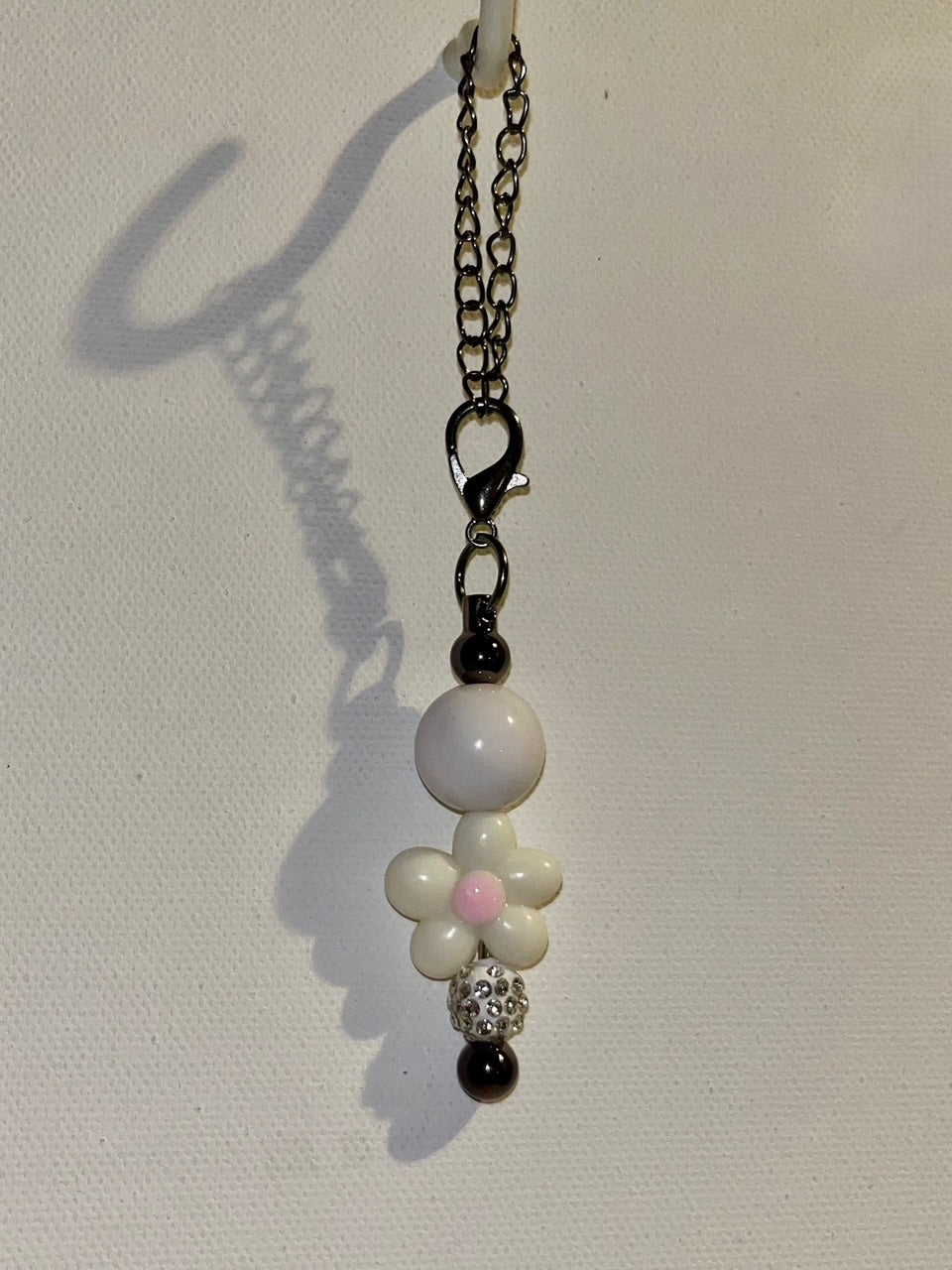 Ivory, White & Pink Floral Bead Cup Charm w/Rhinestone Accents