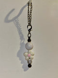 Ivory, White & Pink Floral Bead Cup Charm w/Rhinestone Accents