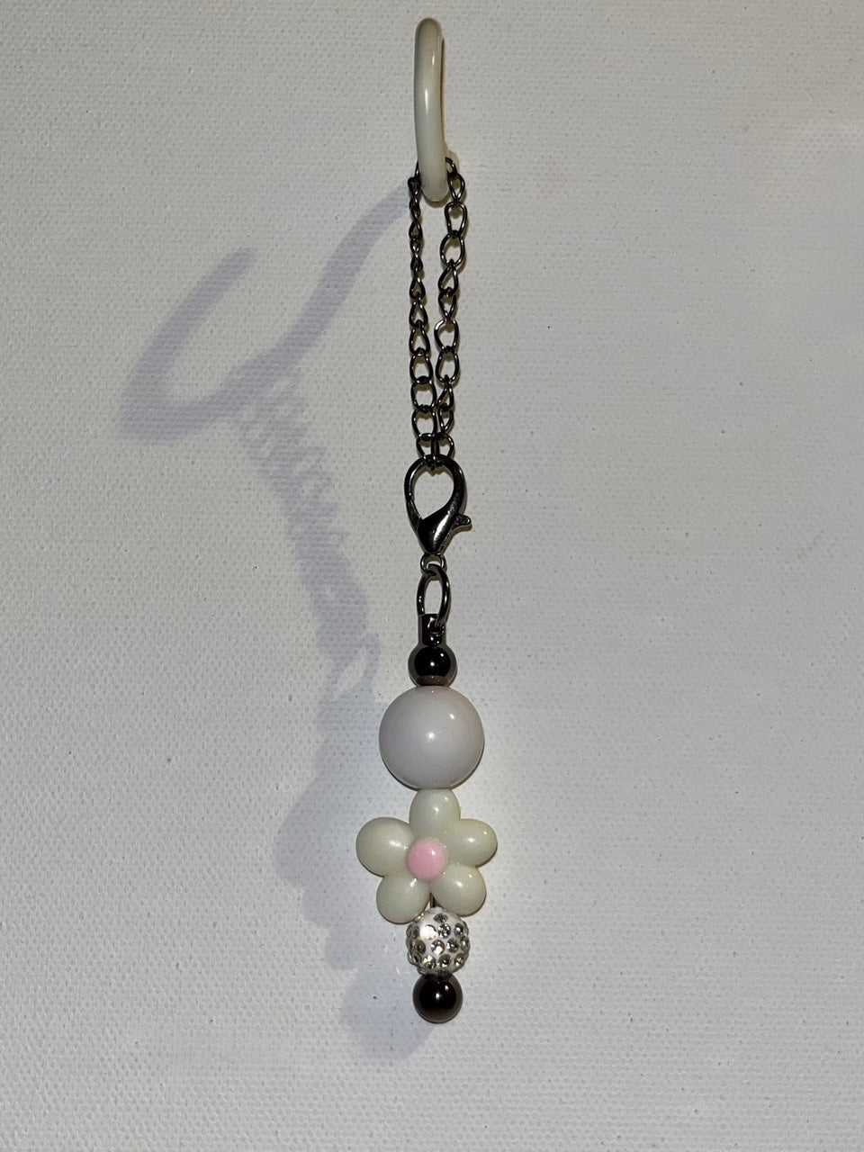 Ivory, White & Pink Floral Bead Cup Charm w/Rhinestone Accents