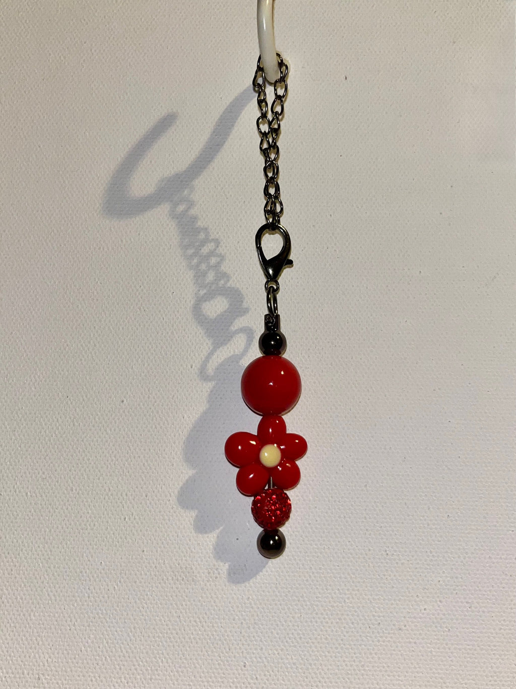 Red Flower Bead Cup Charm with Red Rhinestone Accents
