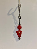 Red Flower Bead Cup Charm with Red Rhinestone Accents