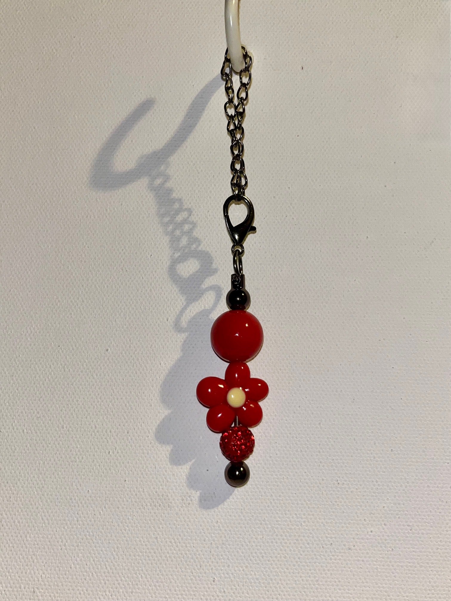 Red Flower Bead Cup Charm with Red Rhinestone Accents