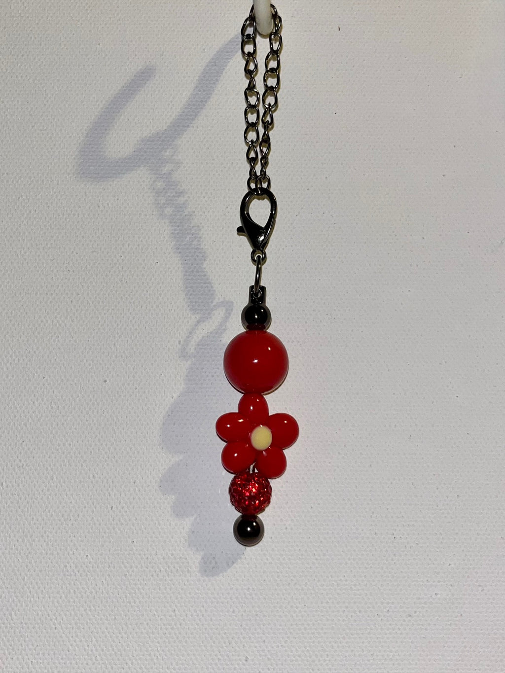 Red Flower Bead Cup Charm with Red Rhinestone Accents