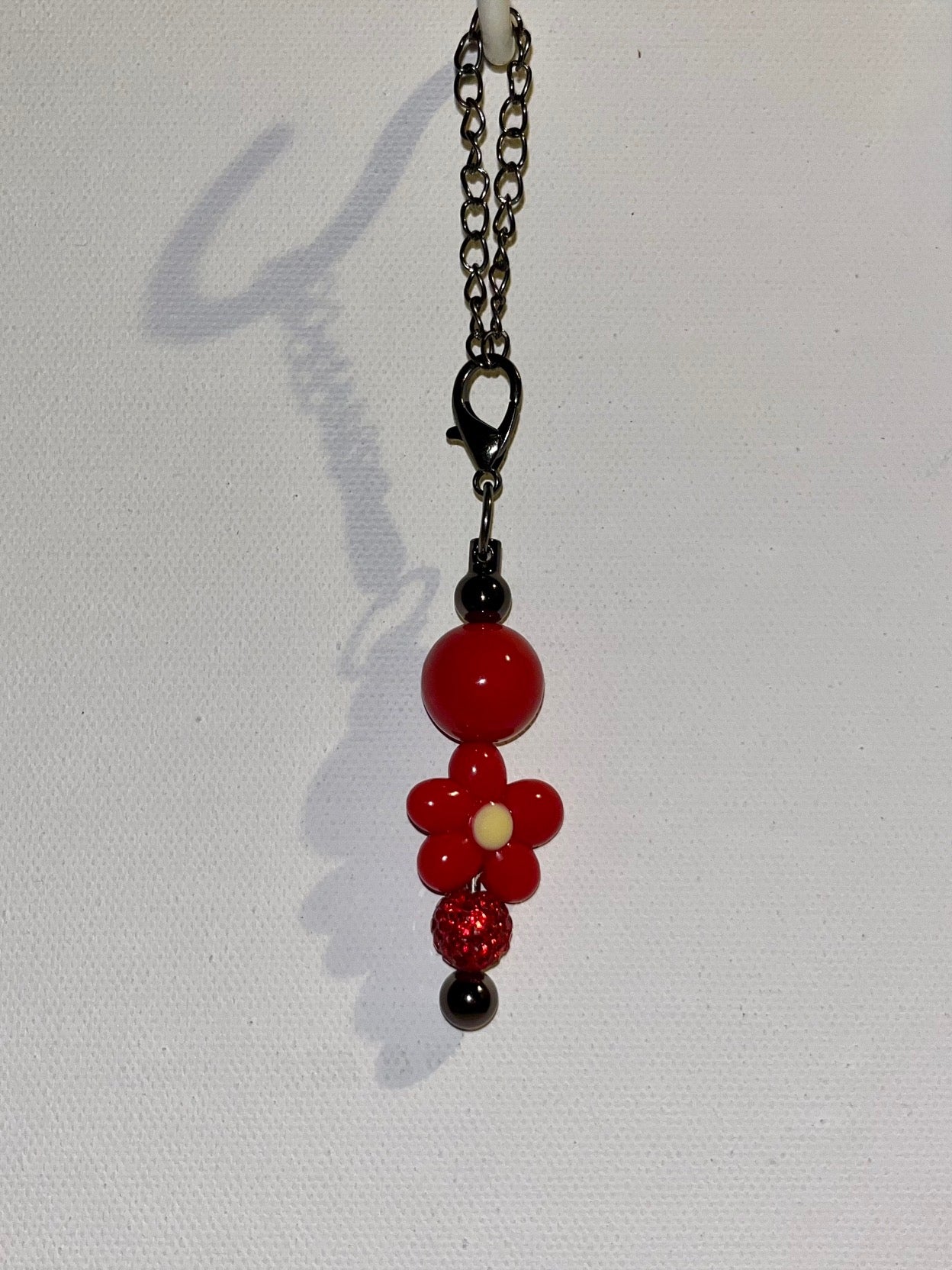 Red Flower Bead Cup Charm with Red Rhinestone Accents