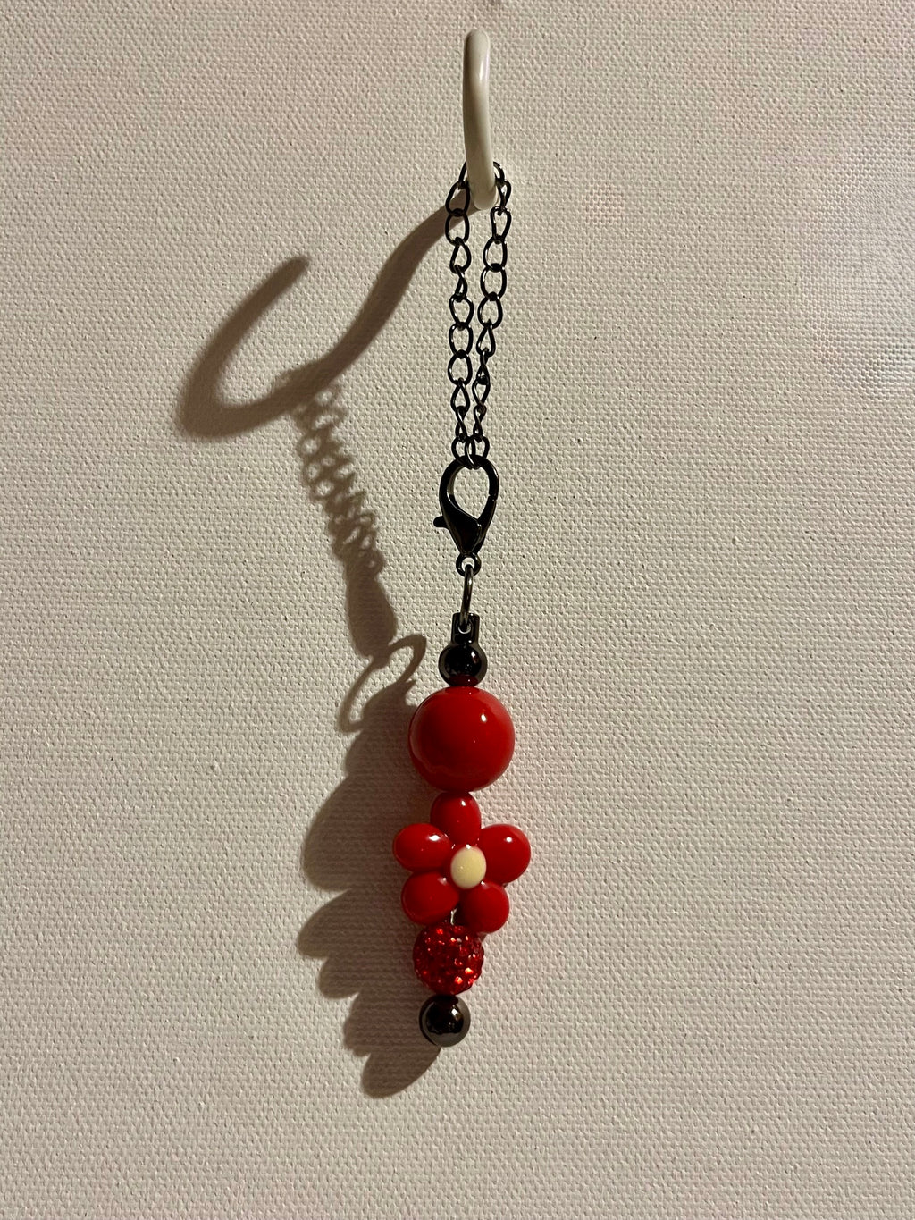 Red Flower Bead Cup Charm with Red Rhinestone Accents