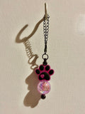 Fuchsia & Black Paw Print Cup Charm with Iridescent Multicolored Bead