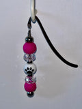 Beaded Bookmark Feat. Hot Pink & Faceted Iridescent Beads w/Paw Print Focal Bead