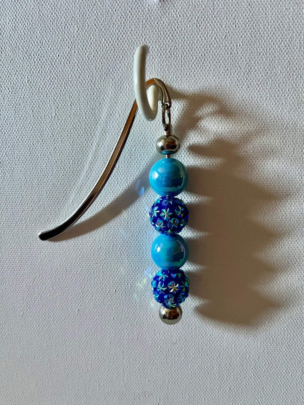 Iridescent Sky Blue Beaded Bookmark w/Iridescent Royal Blue Pavé Beads
